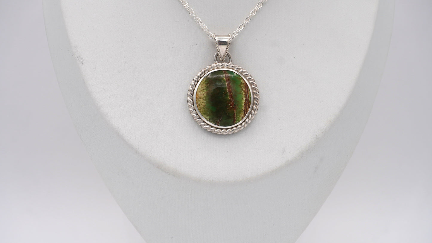 Green Variscite Rope-Trimmed Pendant
