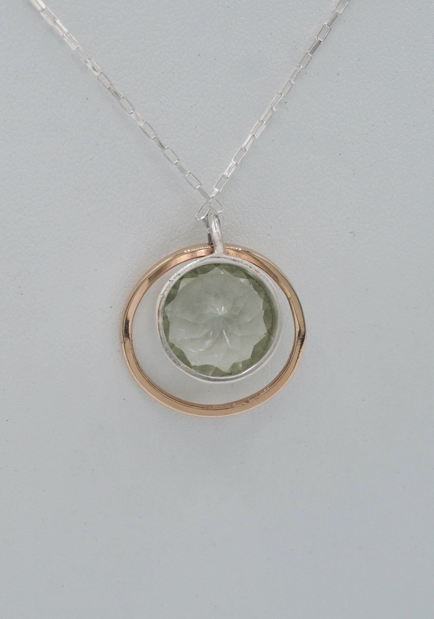 Prasiolite Gold Halo Necklace