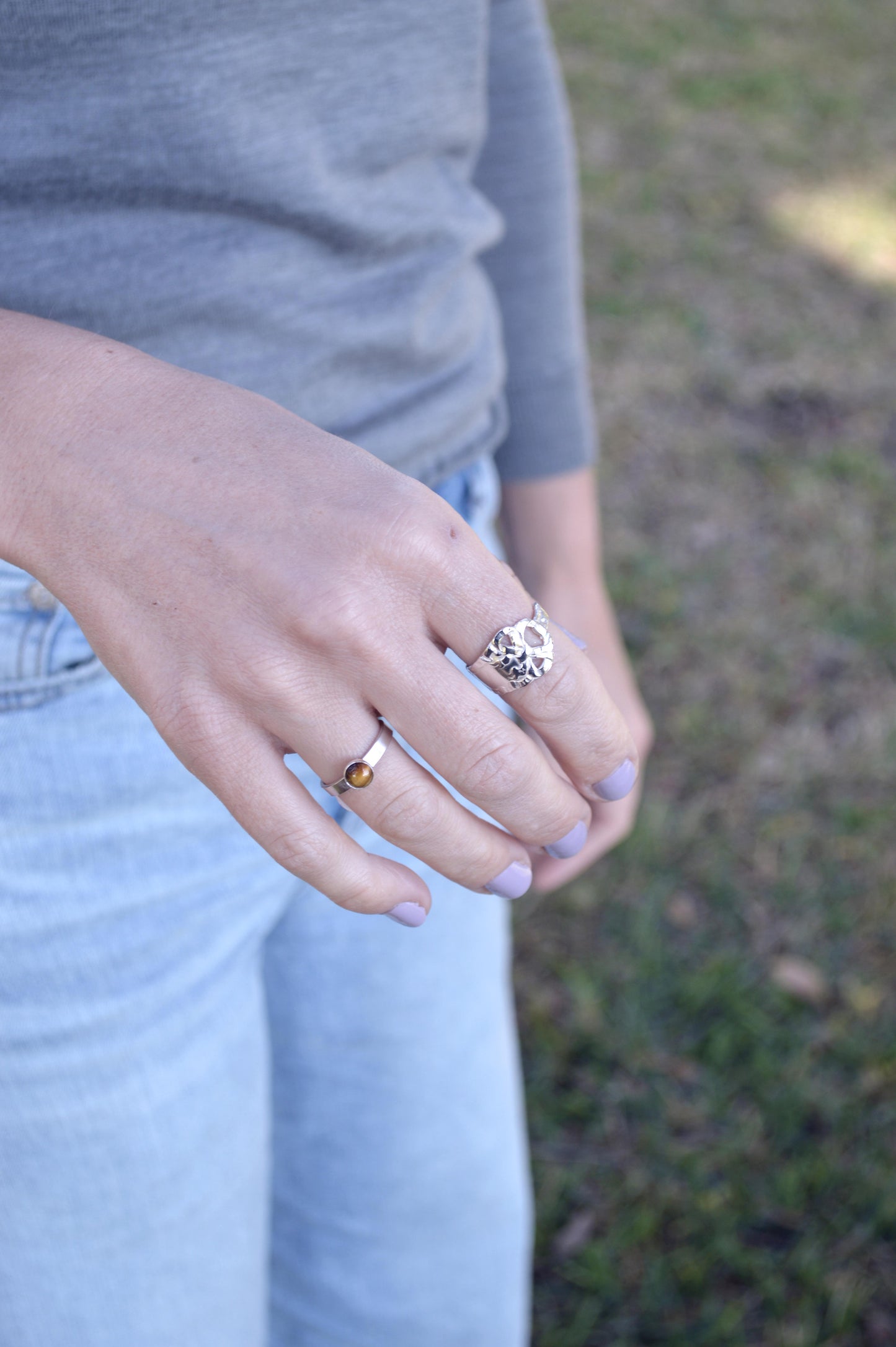 Tiger Eye Flat Band Ring (plain bezel)