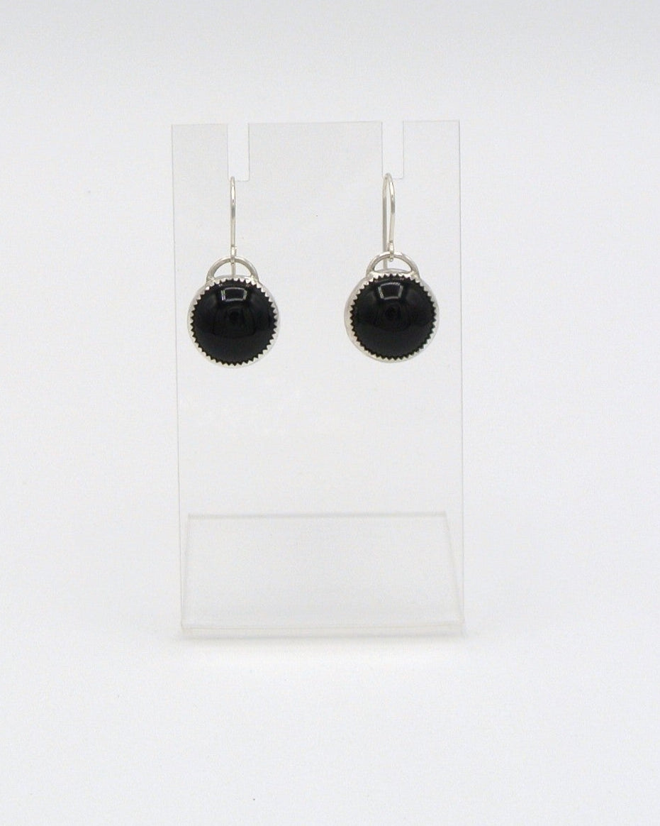 Round Black Onyx Dangle Earrings
