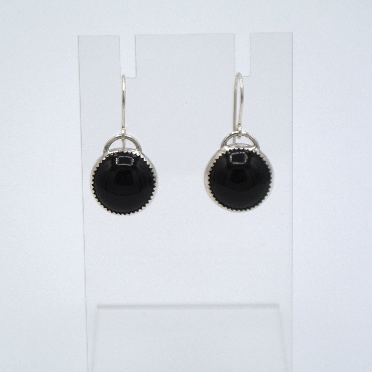 Round Black Onyx Dangle Earrings