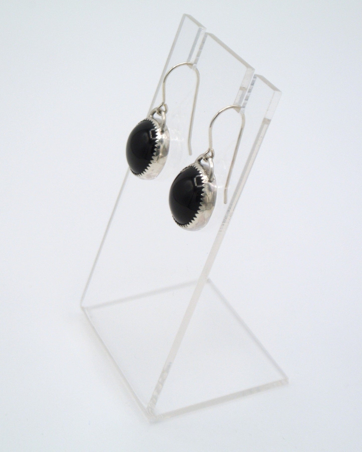 Round Black Onyx Dangle Earrings