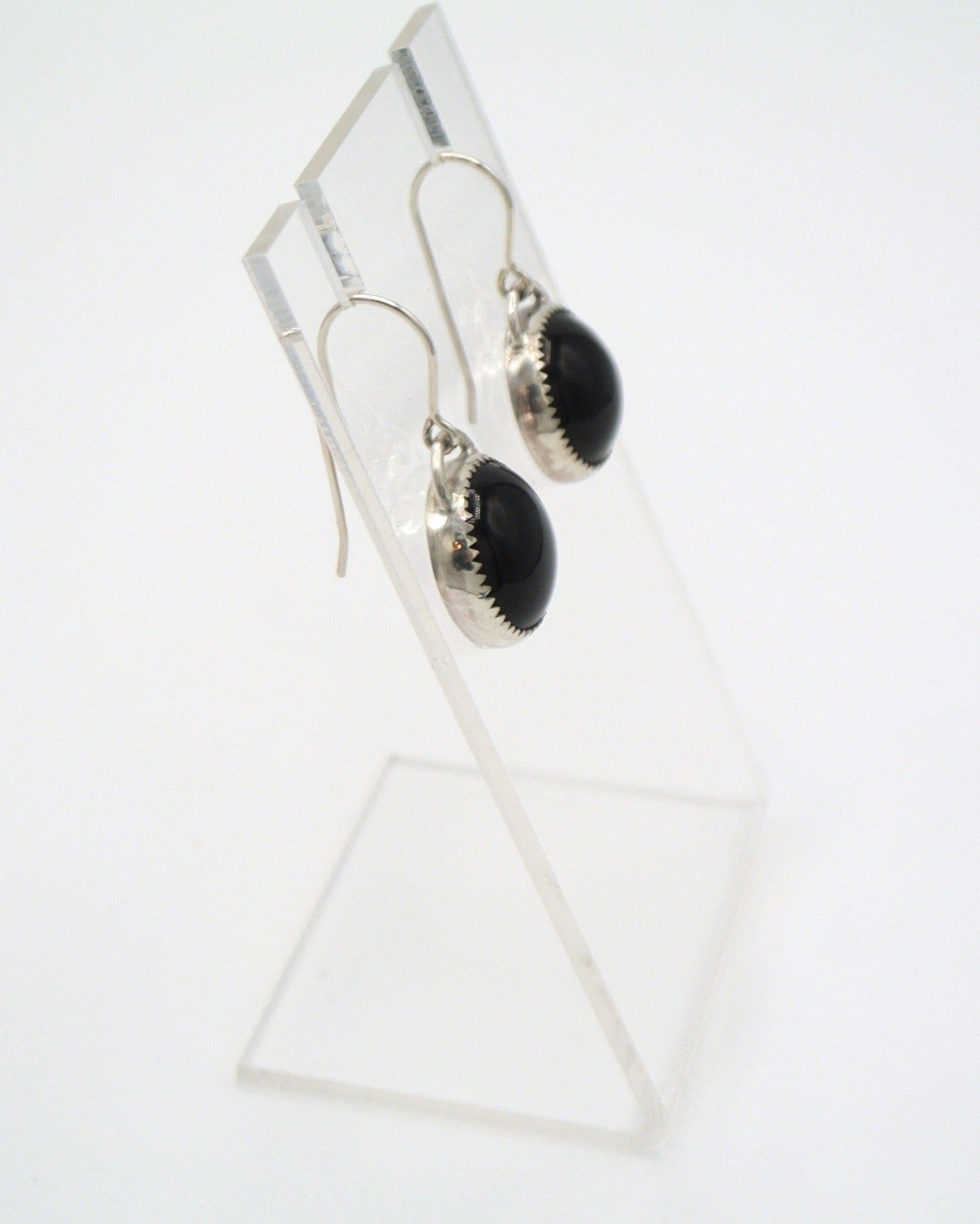 Round Black Onyx Dangle Earrings