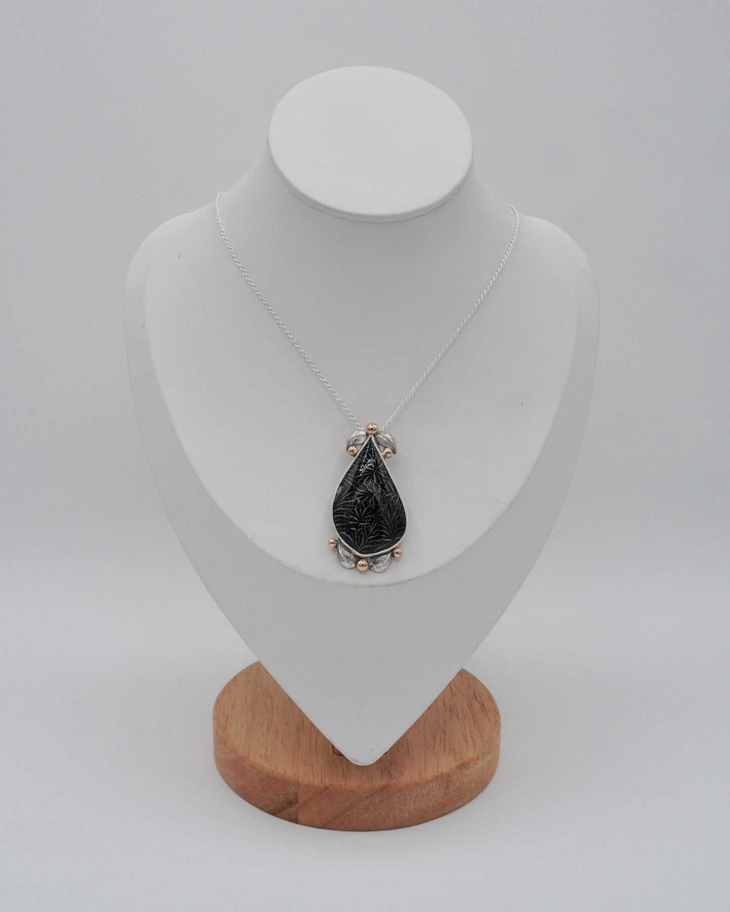 Black Fossil Coral with Gold Accents Necklace