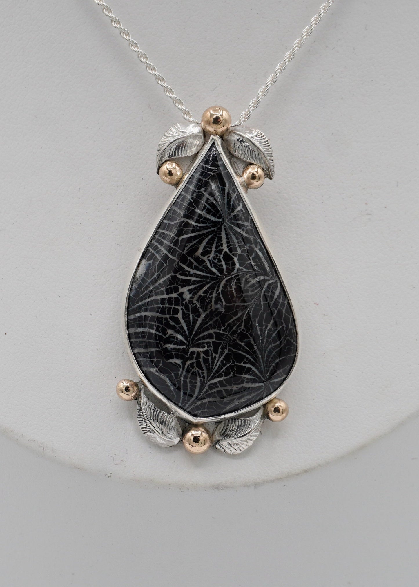 Black Fossil Coral with Gold Accents Necklace