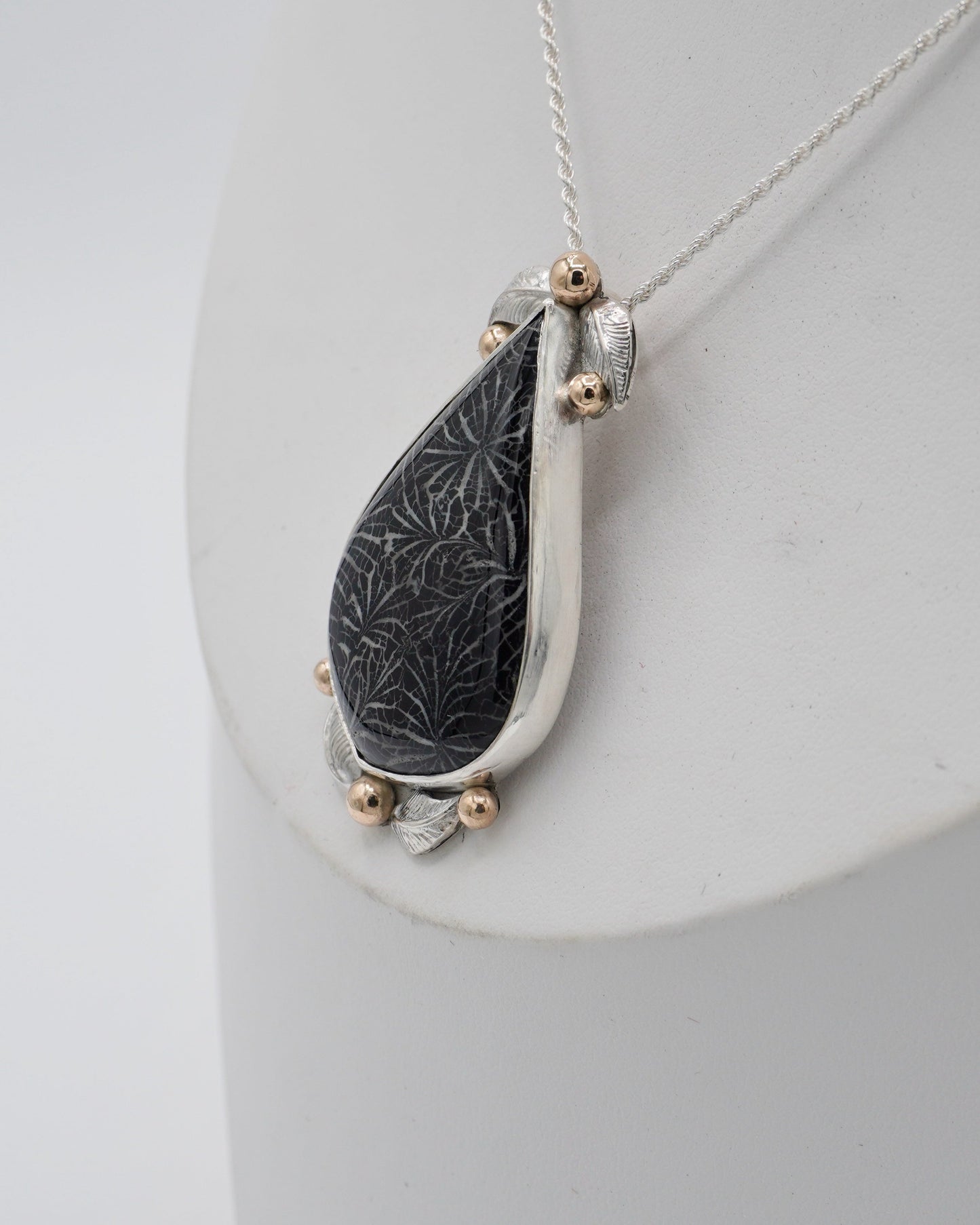 Black Fossil Coral with Gold Accents Necklace