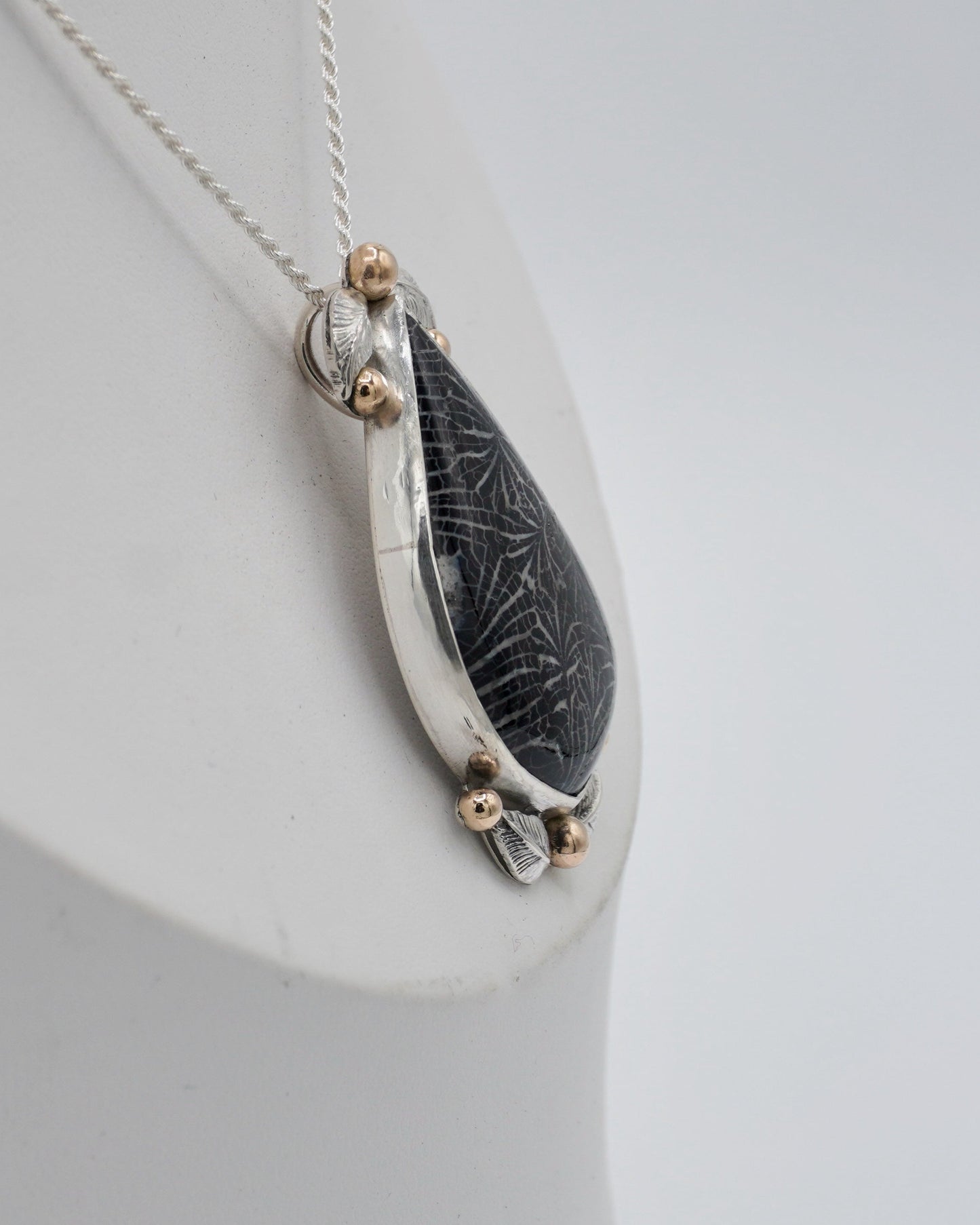 Black Fossil Coral with Gold Accents Necklace