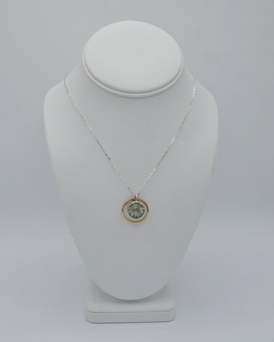 Prasiolite Gold Halo Necklace
