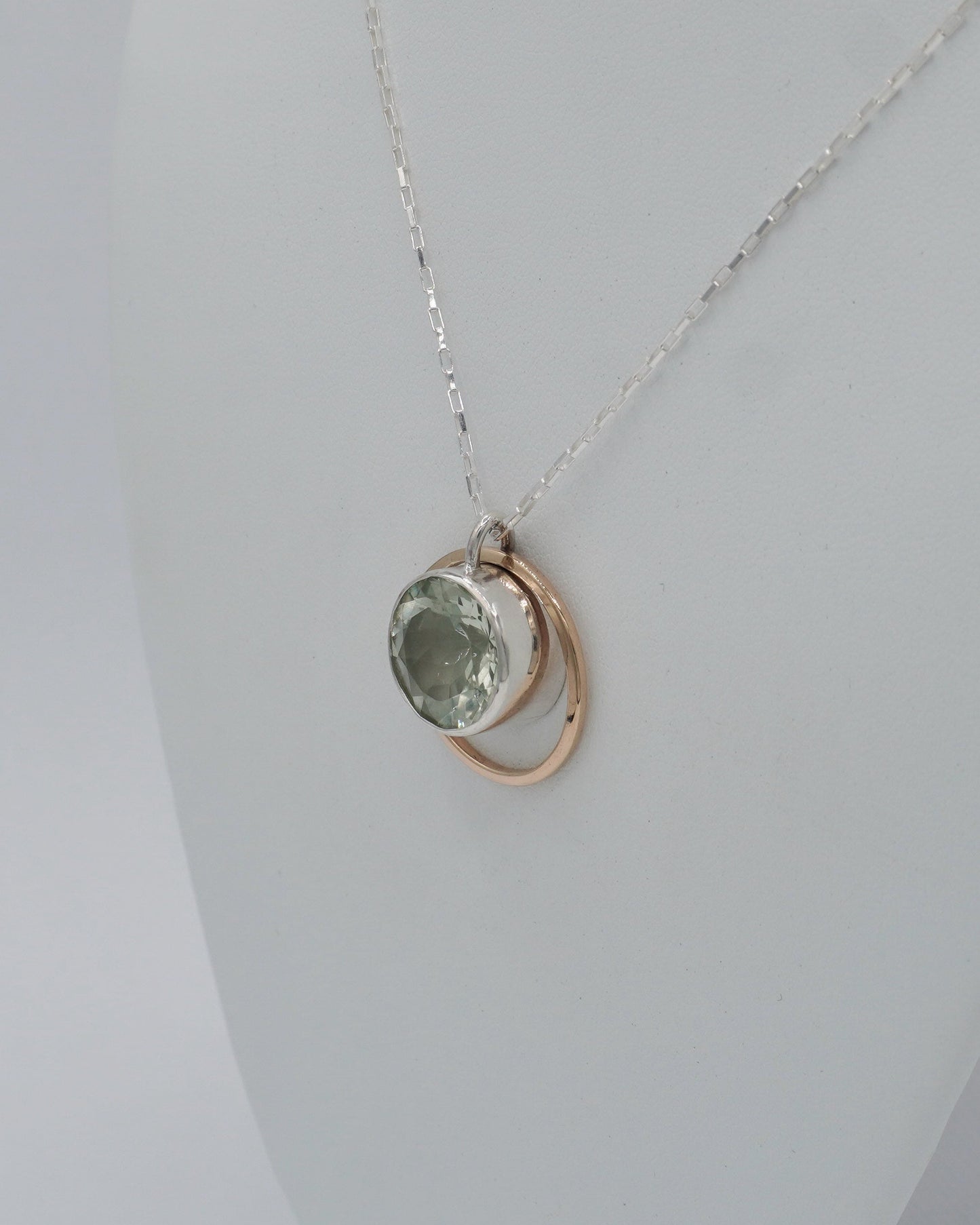Prasiolite Gold Halo Necklace