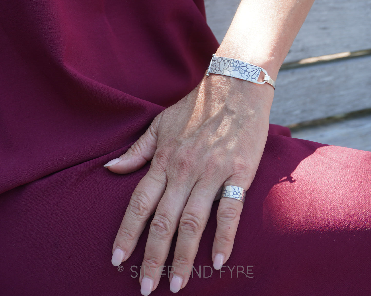 Floral Embossed Hinged Cuff Bracelet