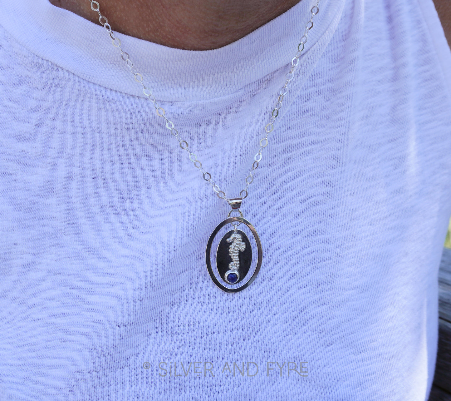 Seahorse with Blue Stone Necklace