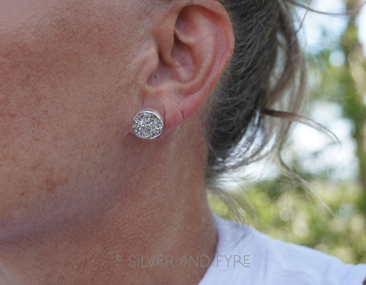 Silver Druzy Post Earrings