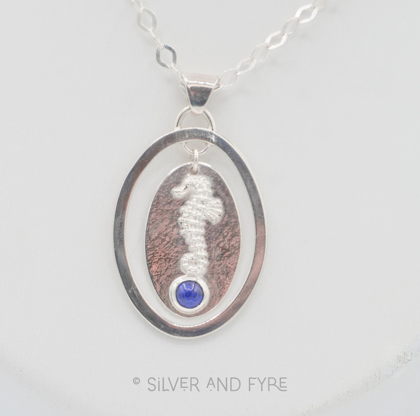 Seahorse with Blue Stone Necklace