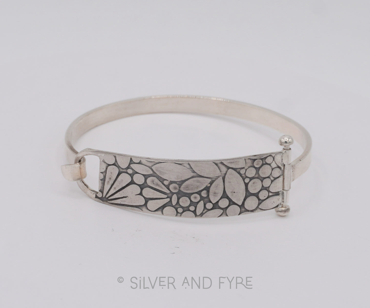 Floral Embossed Hinged Cuff Bracelet