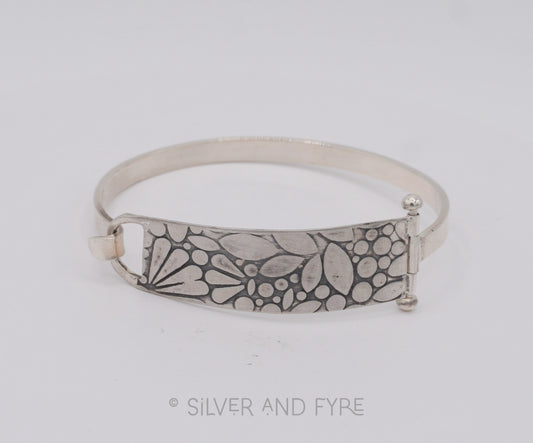 Floral Embossed Hinged Cuff Bracelet