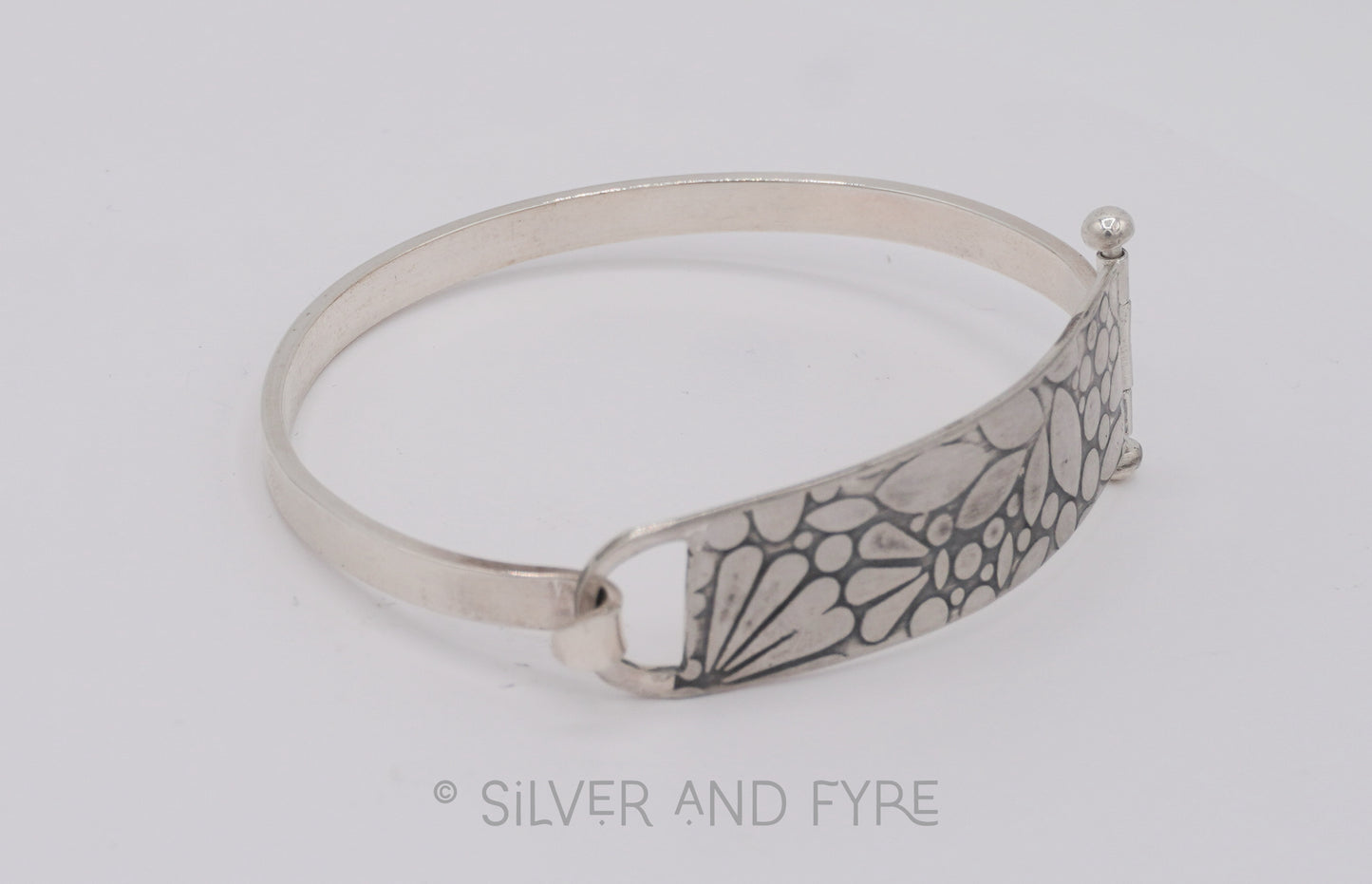 Floral Embossed Hinged Cuff Bracelet