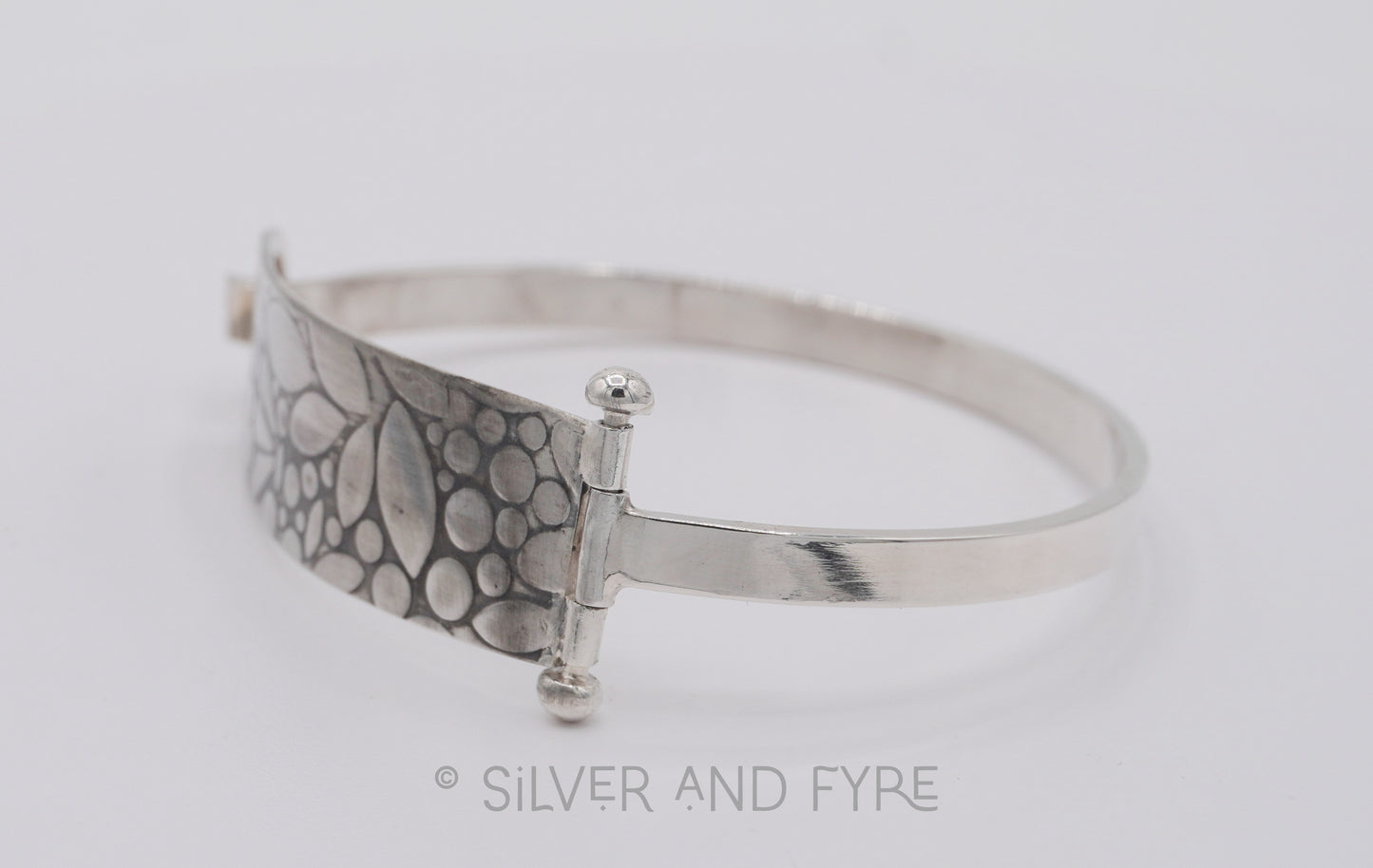 Floral Embossed Hinged Cuff Bracelet