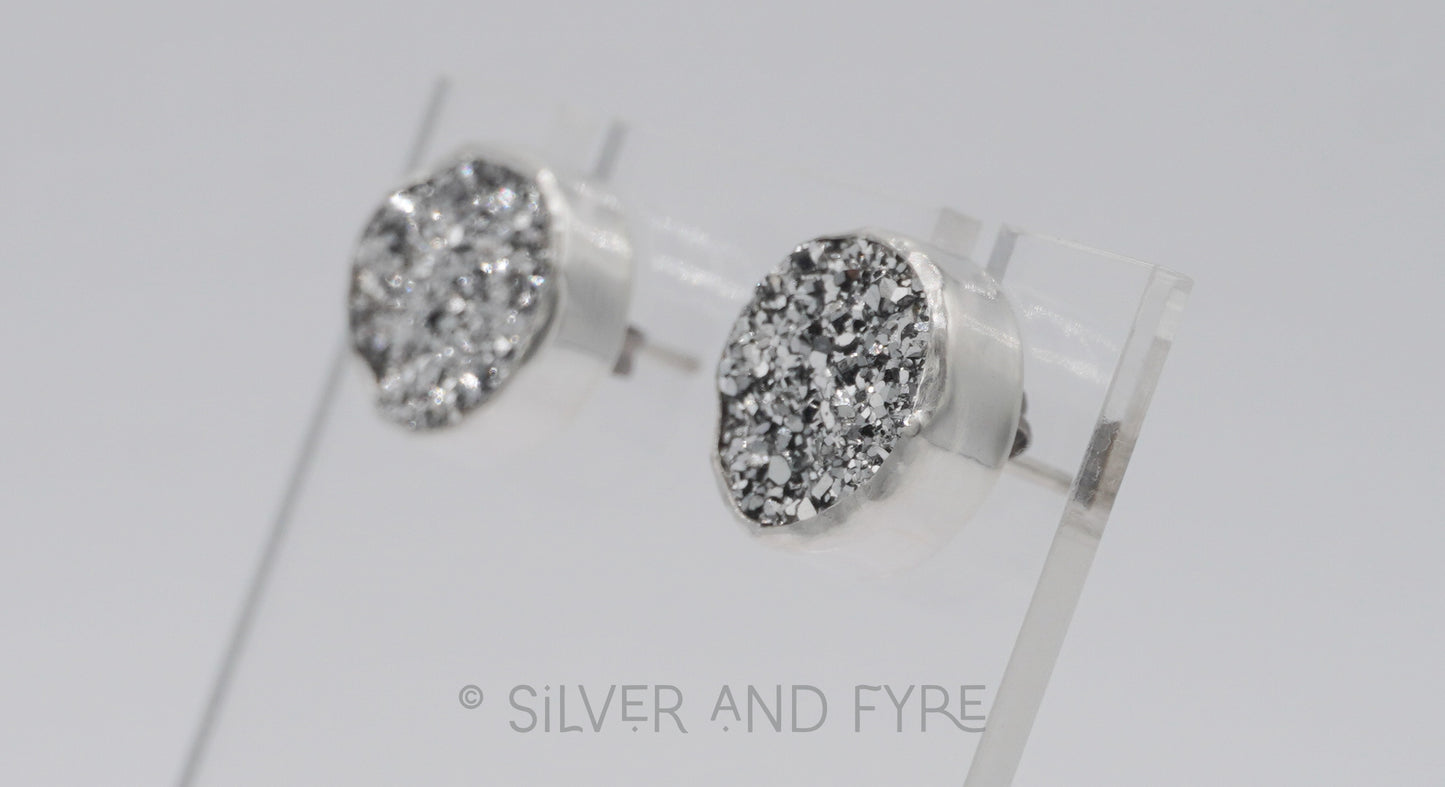 Silver Druzy Post Earrings