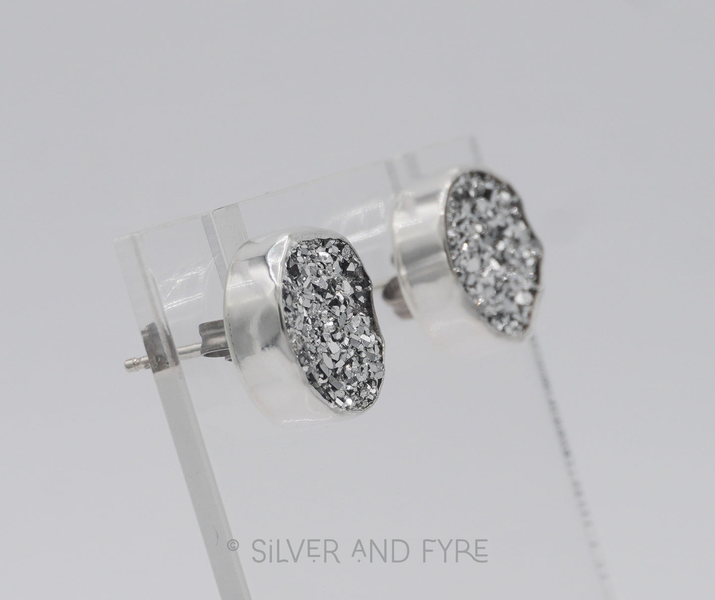Silver Druzy Post Earrings