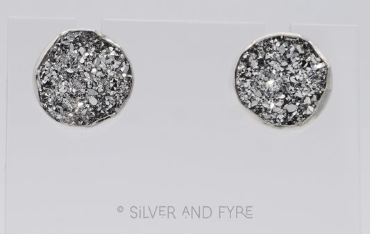 Silver Druzy Post Earrings