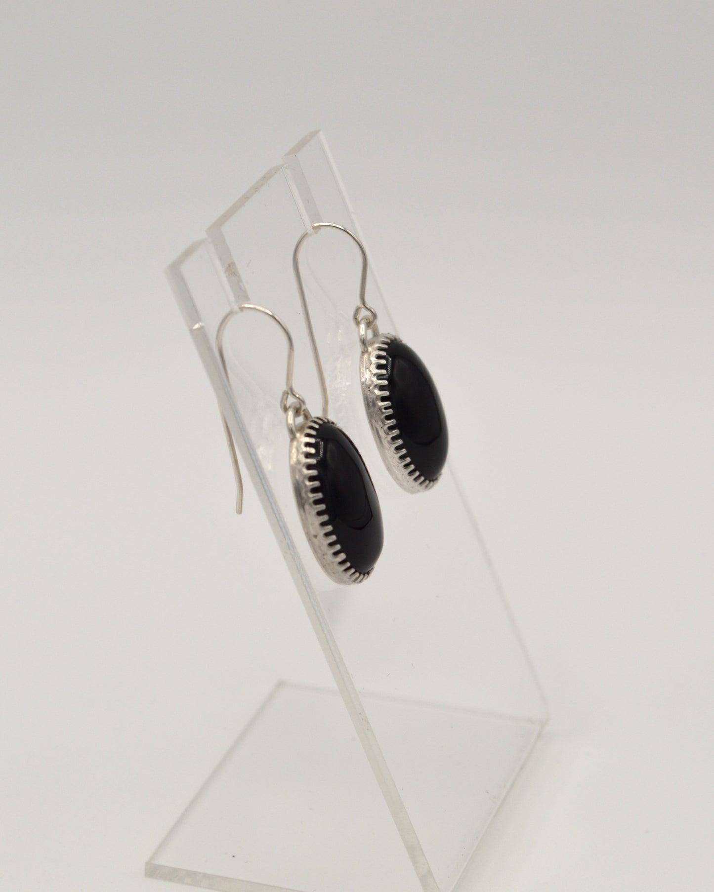 Oval Black Onyx Dangle Earrings